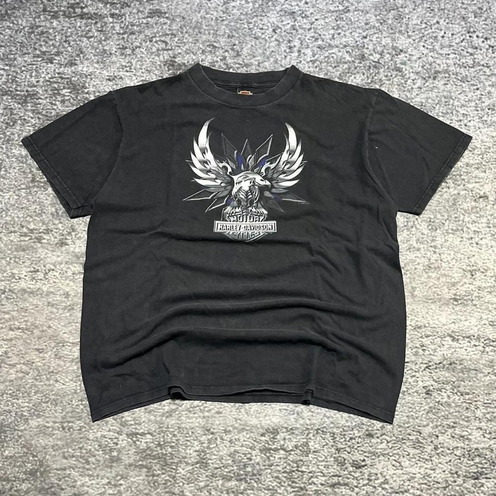 VTG Harley Davidson T Shirt Mens XL Black Canfield, Ohio Eagle‎ Biker 90s